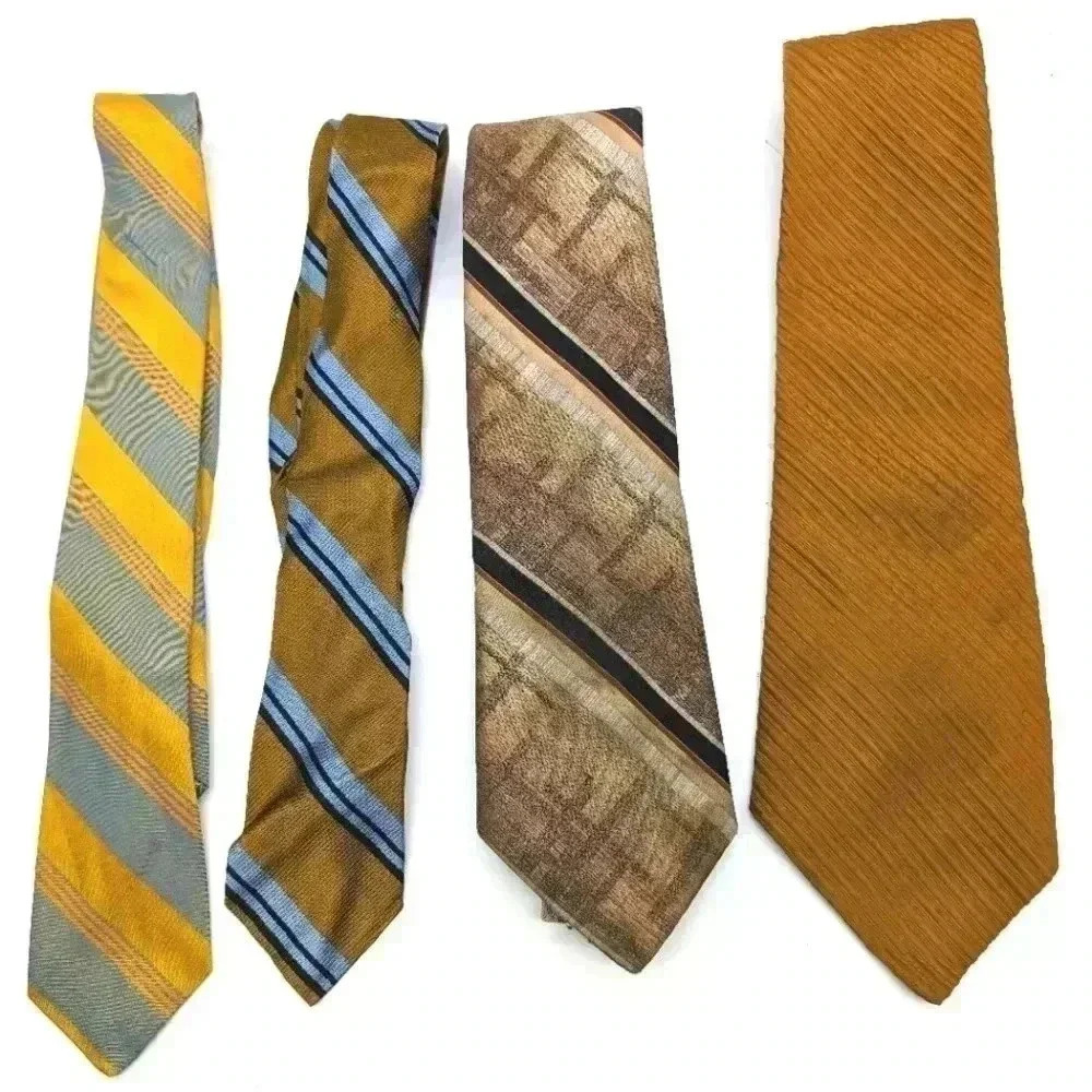 4 Yellow Vintage Ties Dino Orsini Silk and unbranded poly COOL!